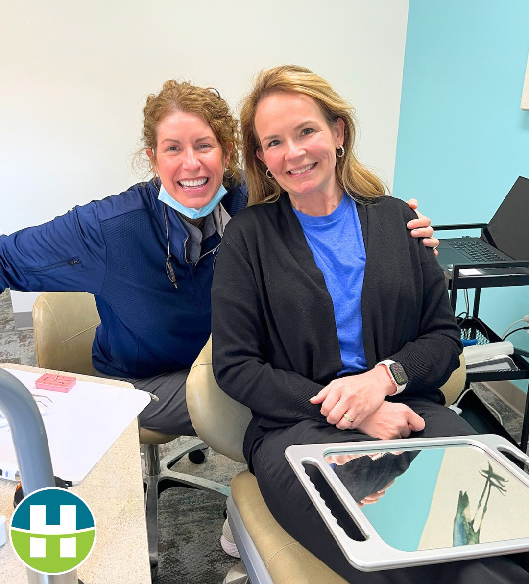 Dr. Allison Hamada with an adult patient at the Hamada Orthodontics office in Metairie, LA