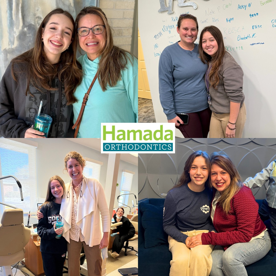 Patients and staff celebrating smile results at Hamada Orthodontics in Metairie, LA